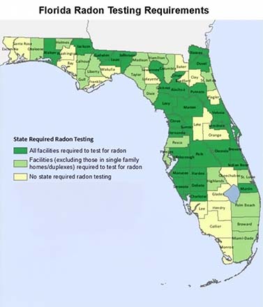 Florida radon testing requirements by county.
